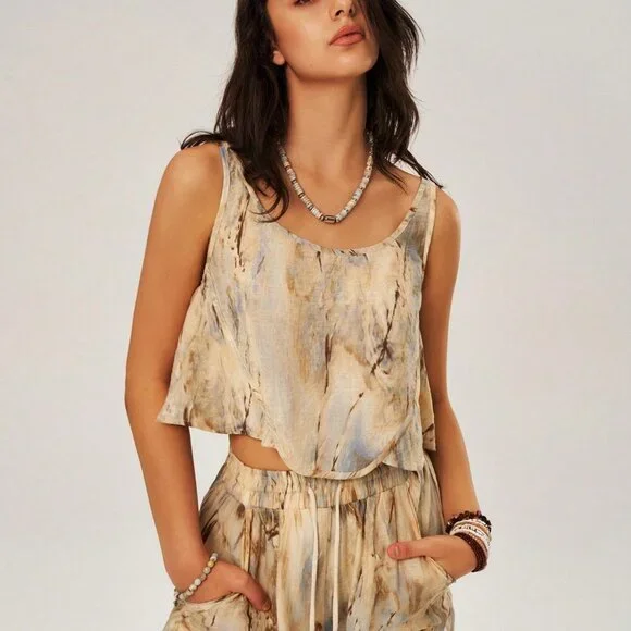 Multicolor Boho Womens TieDye Tank Top & Drawstring Waist Slant Pocket Pants Set - Picture 3 of 5